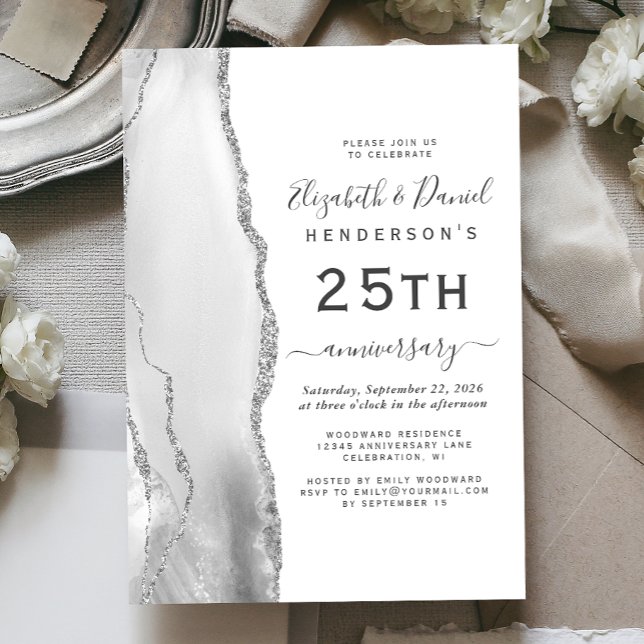 Invitación Gray Agate Silver 25th Anniversary (Subido por el creador)