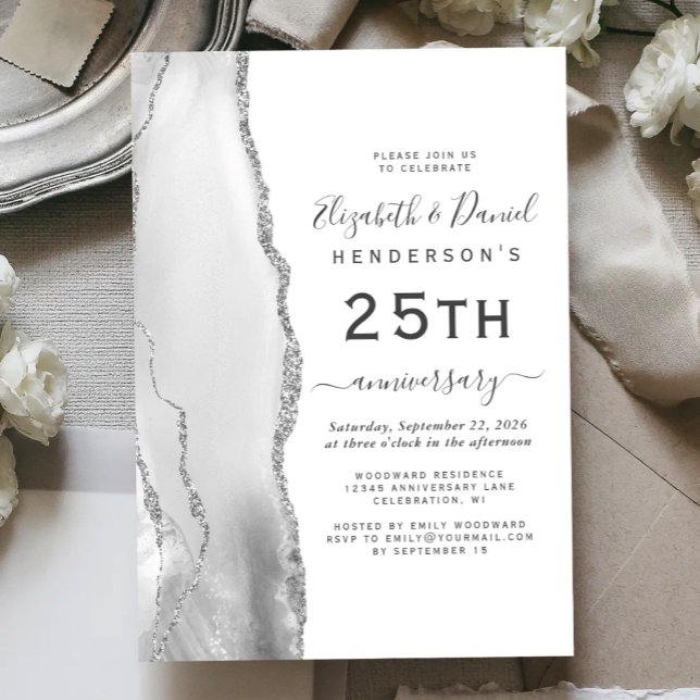 Invitación Gray Agate Silver 25th Anniversary (Subido por el creador)