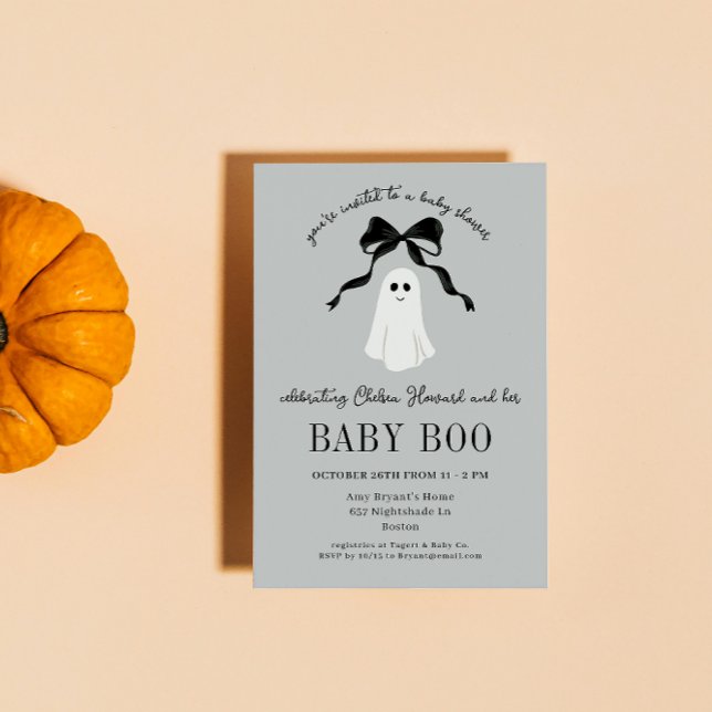 Invitación Gray Baby Boo Ghost Halloween Baby Shower (light gray halloween baby shower invitation welcomes the little boo that's almost due with a ghost)