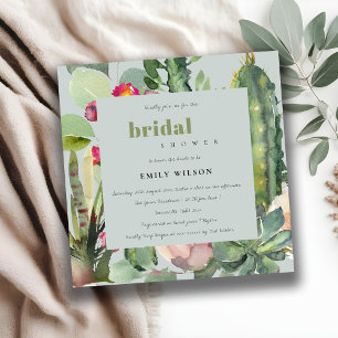 INVITACIÓN GRAY BOHO PINK FLORAL CACTI FOLIAGE BRIDAL DUCHA