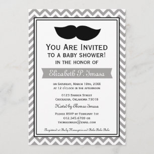 Invitación Gray Boy Mustache Chevron Baby Shower