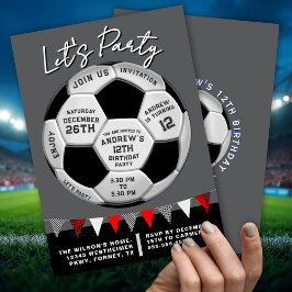 Invitación Gray Burst Sporty Soccer Ball Boys Birthday