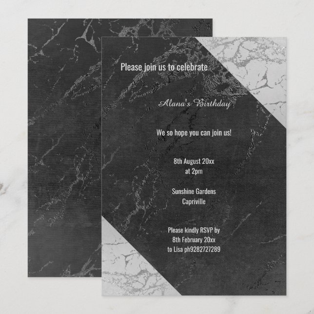 INVITACIÓN GRAY DE MÁRMOL NEGRO DIVIDIDO TODAS LAS OCASIONES  (Anverso / Reverso)