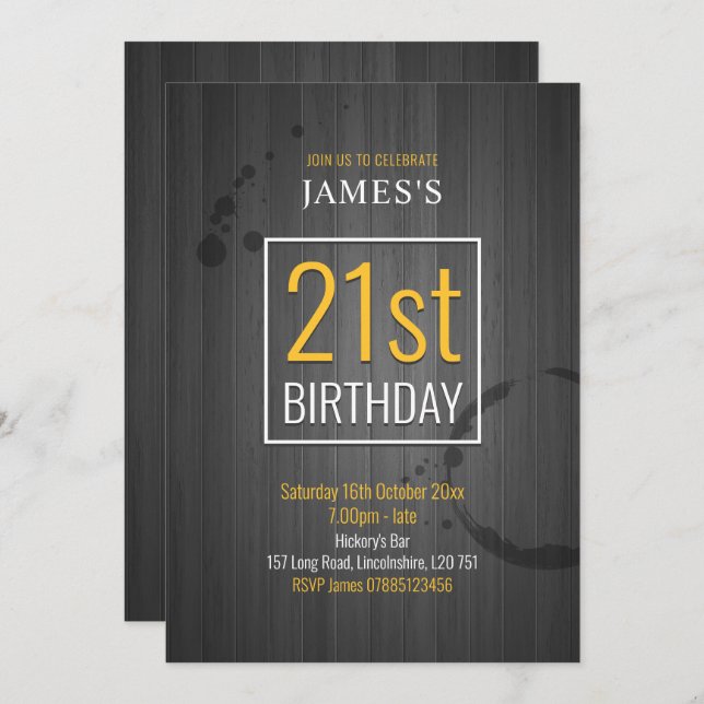 Invitación Gray Faux Wood (Anverso / Reverso)