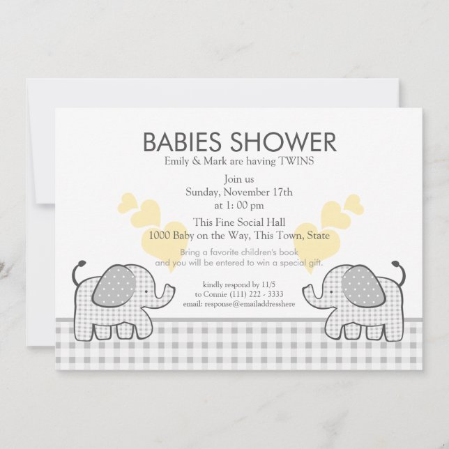 Invitación Gray Gingham Baby Shower (Anverso)