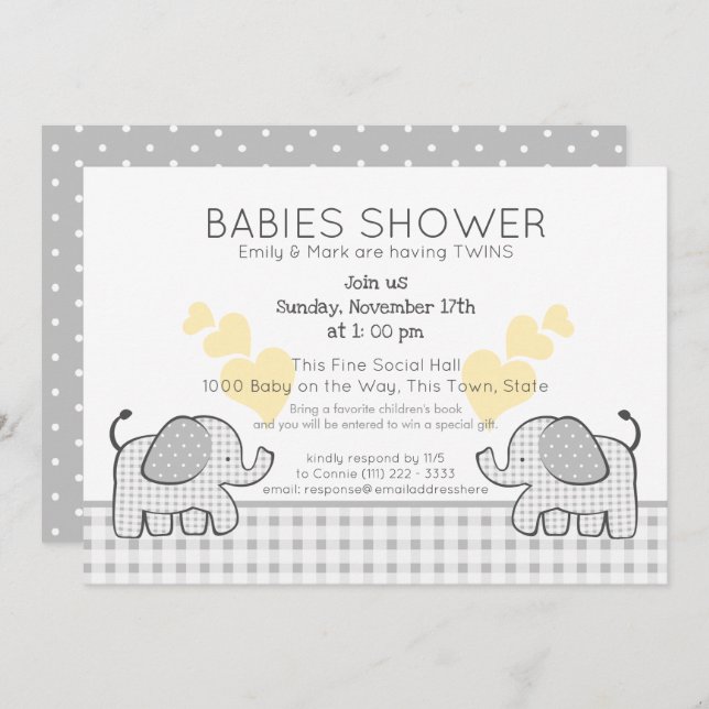 Invitación Gray Gingham Baby Shower (Anverso / Reverso)
