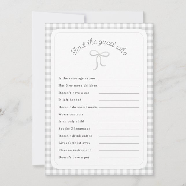 Invitación Gray gingham Encuentra al invitado que ducha juego (Anverso)