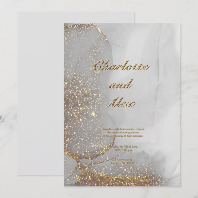 Invitación Gray Glitter Chic Alcohol Ink Wedding Invitation (Anverso / Reverso)