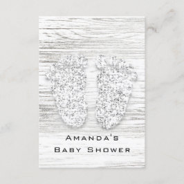 Invitación Gray Gold Baby Shower pies Wood Chica Blanco