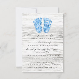 Invitación Gray Gold Baby Shower pies Wood Rustic Boy Blue