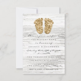 Invitación Gray Gold Baby Shower pies Wood Rústico Chica Boy