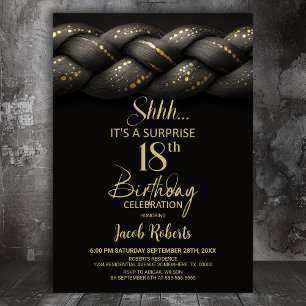 Invitación Gray Gold Braid Surprise 18th Birthday Party