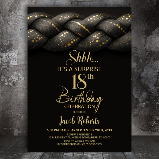 Invitación Gray Gold Braid Surprise 18th Birthday Party (Subido por el creador)