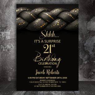 Invitación Gray Gold Braid Surprise 21st Birthday Fiesta