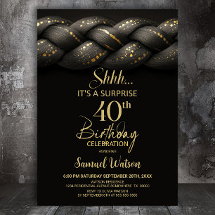 Invitación Gray Gold Braid Surprise 40th Birthday Fiesta