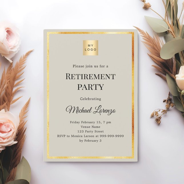 Invitación Gray gold retirement party business logo (Subido por el creador)