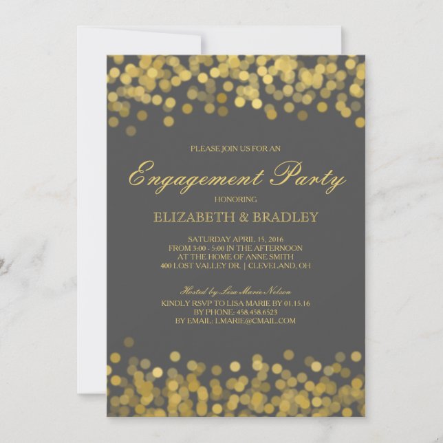 Invitación Gray Gold Twinkle Moderno Bridal Engagement Party (Anverso)