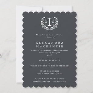 Invitación Gray JD Law Scales Laurel Wreath Graduación Invita