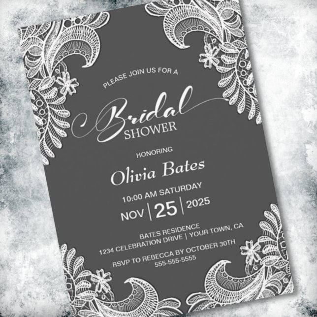 Invitación Gray Lace Bridal Shower (Subido por el creador)