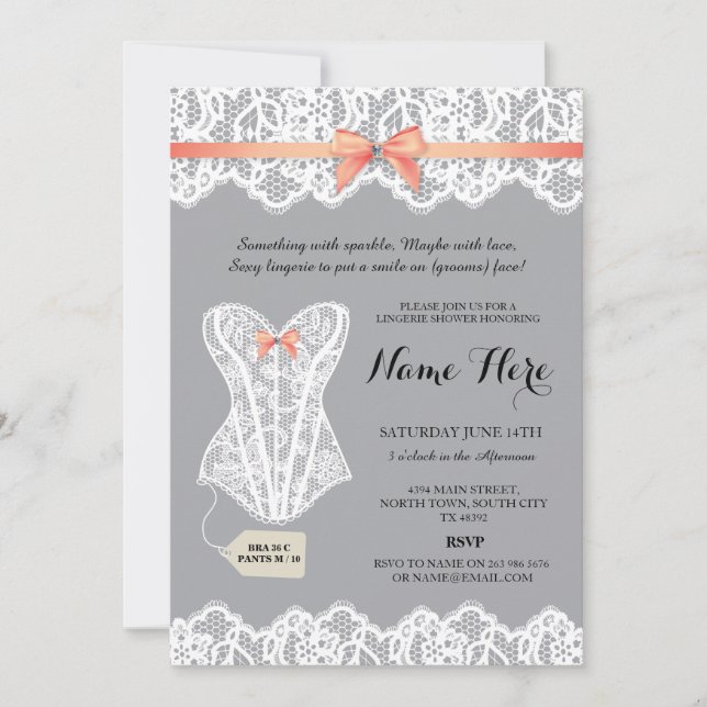 Invitación Gray Lingerie Shower Brial Corset invita (Anverso)