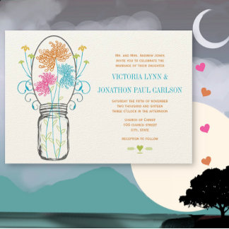 Invitación Gray Mason Jar Pink Coral Lime Aqua Boda Floral
