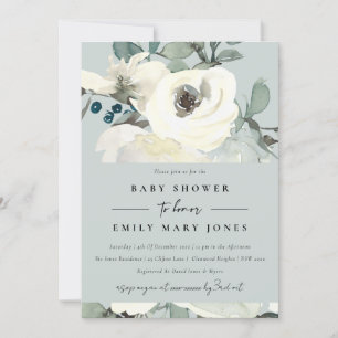 INVITACIÓN GRAY NEUTRAL IVORY BLANCO FLORAL BUNCH BABY SHOWER