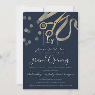 INVITACIÓN GRAY PEARL SILVER RIBBON CUTTING GRAND OPENING