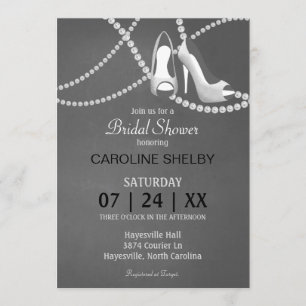 Invitación Gray Pearl y High Heel Bridal Shower
