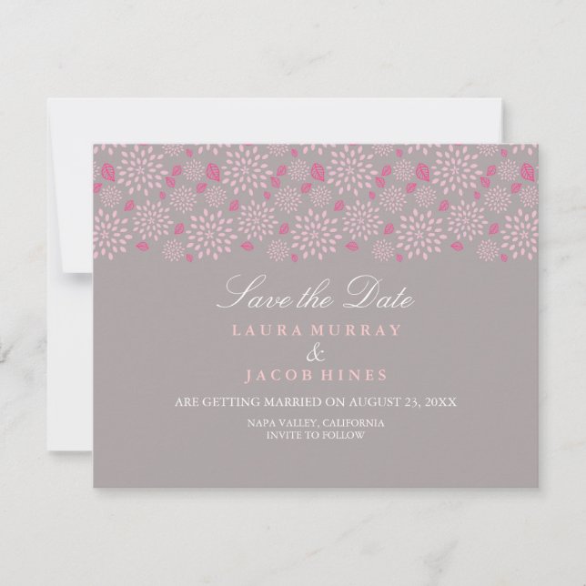 Invitación Gray & Pink Spring floral Boda Save The Date (Anverso)