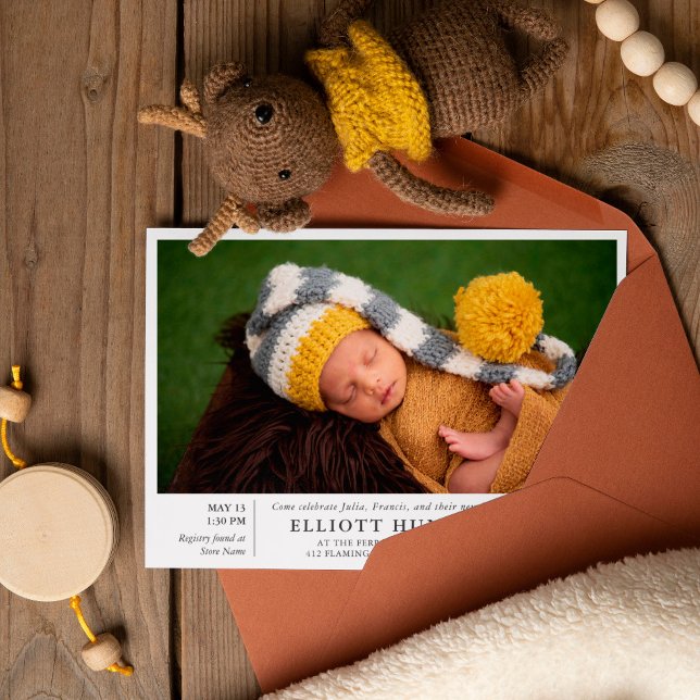 Invitación Gray Post Birth Baby Shower Photo Sip & See (Subido por el creador)