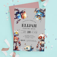 Gray Robots Tech Gear Builder fiesta de cumpleaños