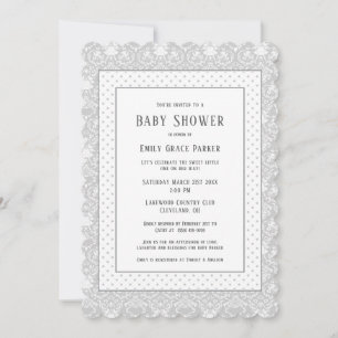 Invitación Gray Shabby Chic Vintage Baby Shower
