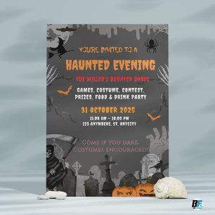 Invitación Gray Spooky Hauned Mansion Theme Fiesta Halloween