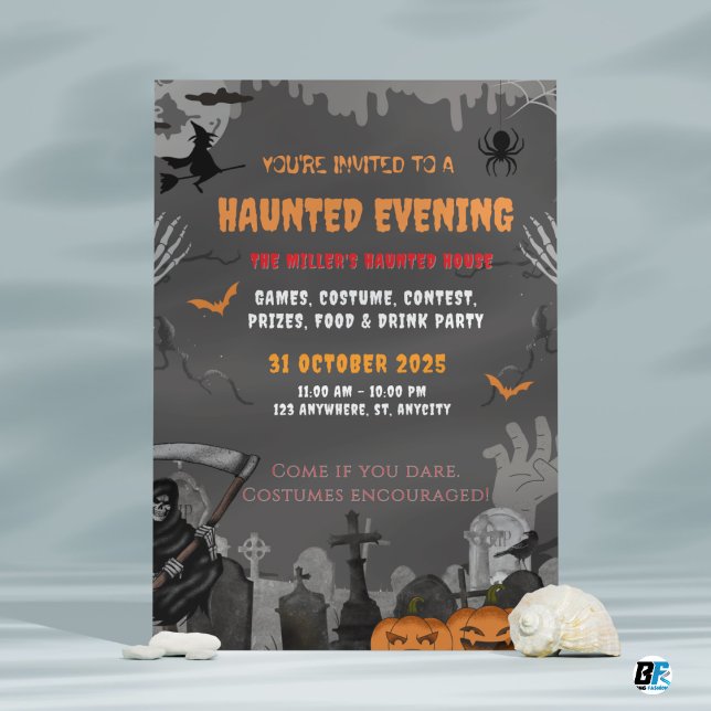Invitación Gray Spooky Hauned Mansion Theme Fiesta Halloween (Subido por el creador)