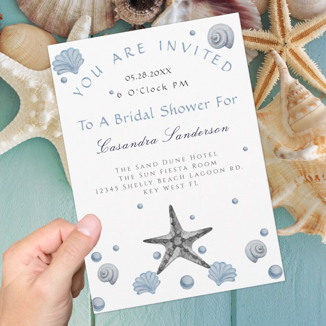 Invitación Gray Starfish Blue Shells Beach Bridal Shower (Subido por el creador)