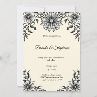 Invitación Gray Watercolor Ink Roses Vintage Goth 