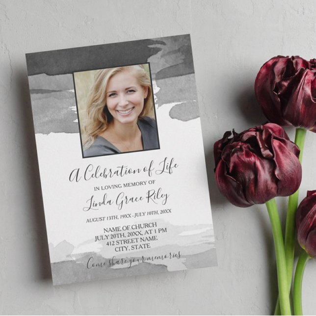 Invitación Gray Watercolor - Photo - Celebration of Life (Subido por el creador)