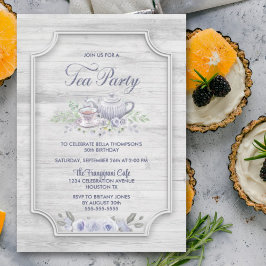 Invitación Gray Wood Birthday Tea Fiesta