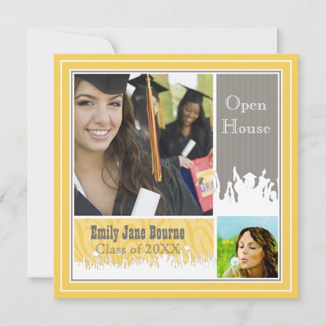 Invitación Gray & Yellow Fotos de último año Clase de 2012 (Anverso)