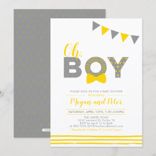 Invitación Gray & Yellow   Tipografía Moderna Chico Baby Show