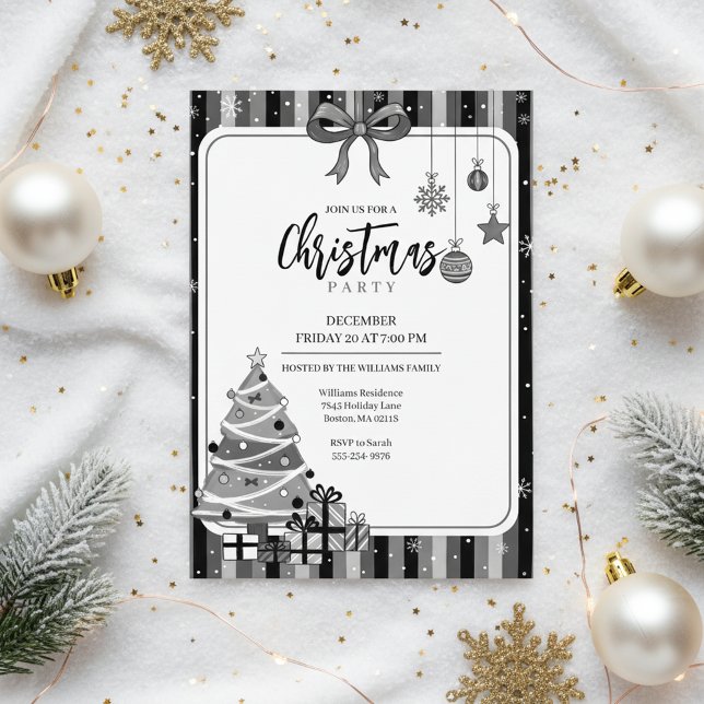 Invitación Grayscale Modern Christmas Tree Invitation (Minimalist Christmas Design)