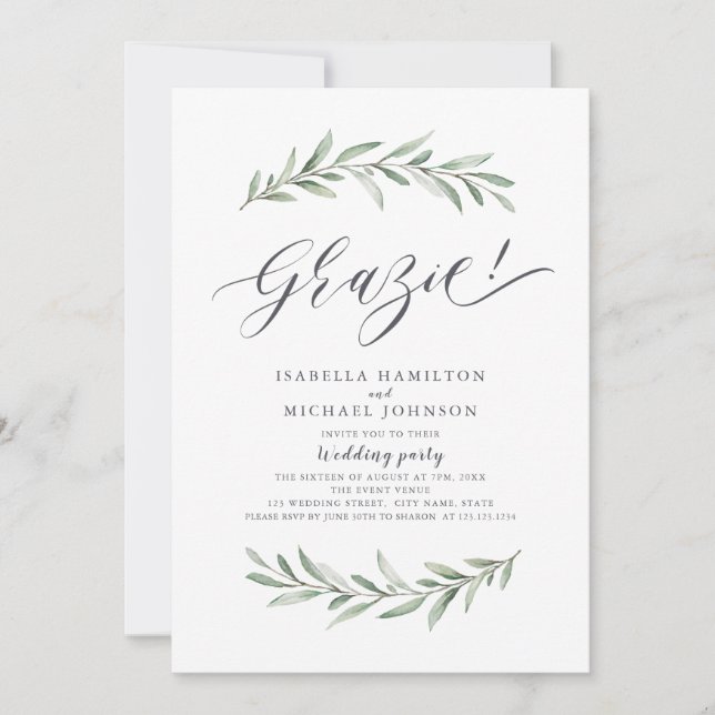 Invitación ¡Grazie! Boda Rústico Sencillo de Verdor (Anverso)