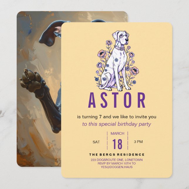 Invitación Great Dane Birthday Invitation (Anverso / Reverso)
