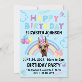 Invitación Great Dane Birthday Invitation in Blue
