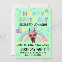 Invitación Great Dane Birthday Invitation in Green