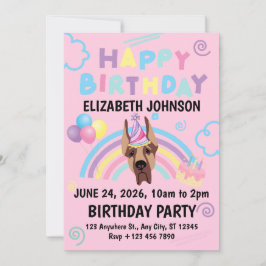 Invitación Great Dane Birthday Invitation in Pink