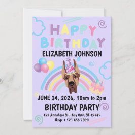 Invitación Great Dane Birthday Invitation in Purple
