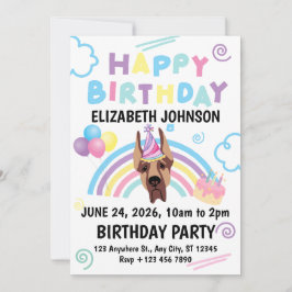 Invitación Great Dane Birthday Party Invitation White