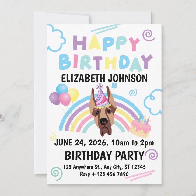 Invitación Great Dane Birthday Party Invitation White (Anverso)