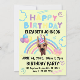 Invitación Great Dane Birthday Party Invitation Yellow